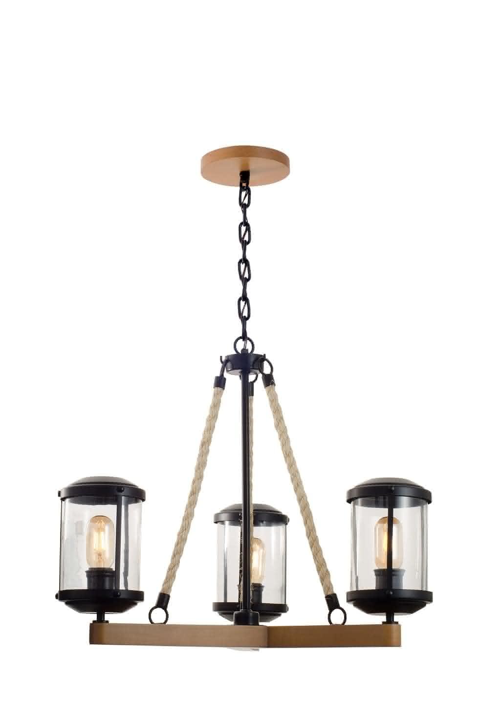 Lustre Rustico Madeira Metal Preto 3 Lâmpadas Urban 2927 1