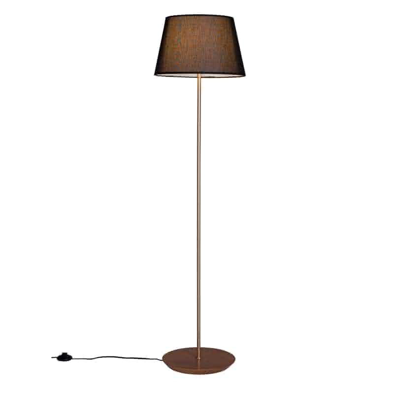 Luminária de Chão Metal Base Madeira Cupula Preta Slim 3042 1