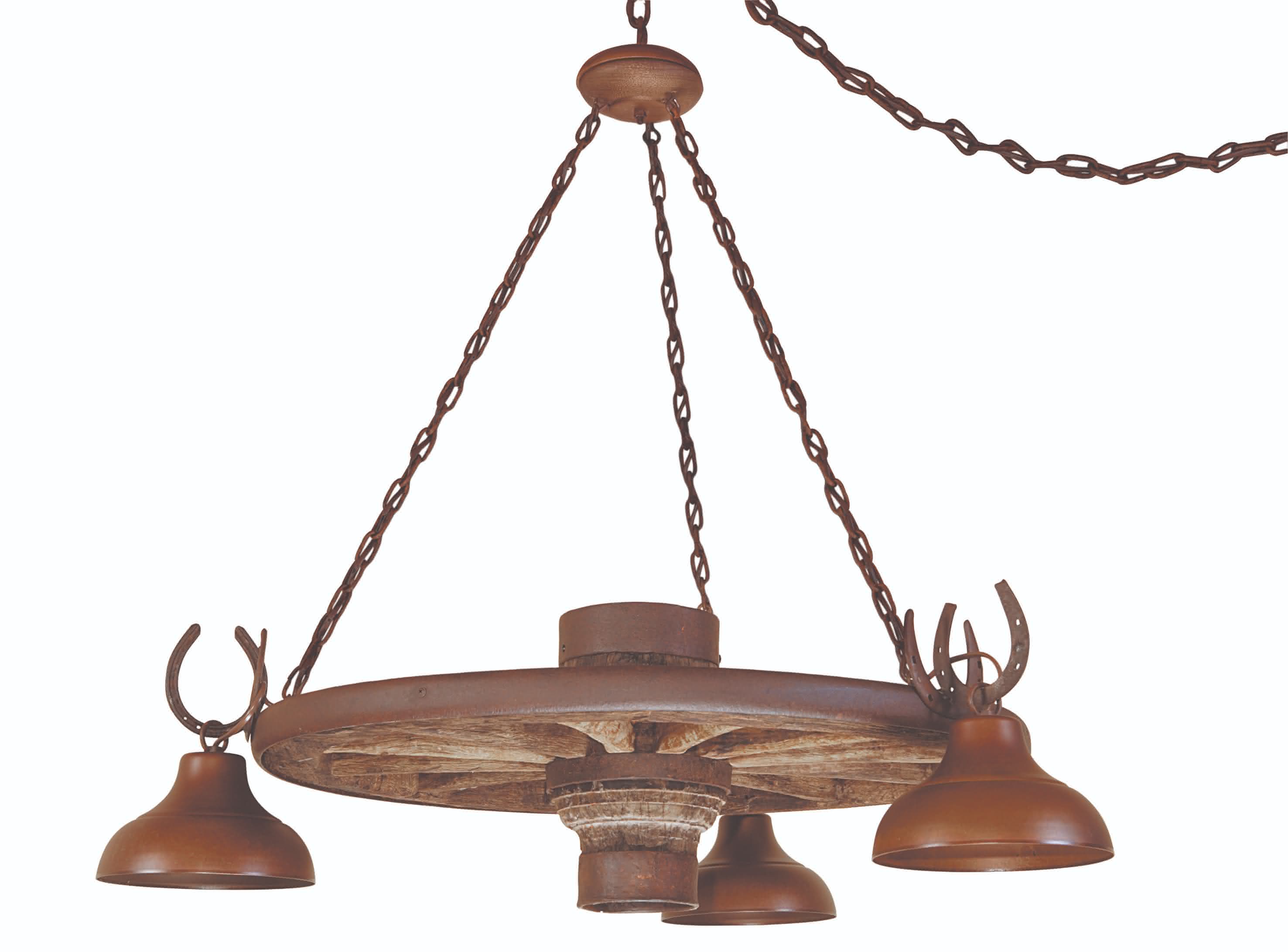 Lustre Rustico Roda de Carroça 3 Cupulas Metal Estancia 424 1