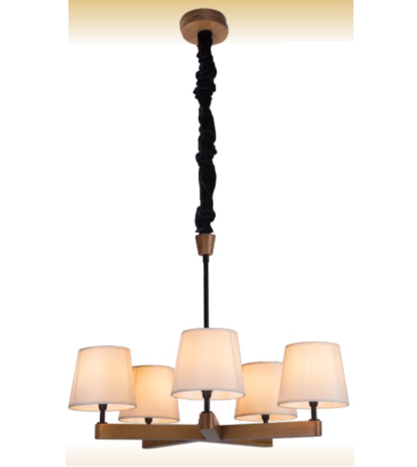 Lustre de Madeira Yasmin 5 Cupulas Cru 3058 Madelustre