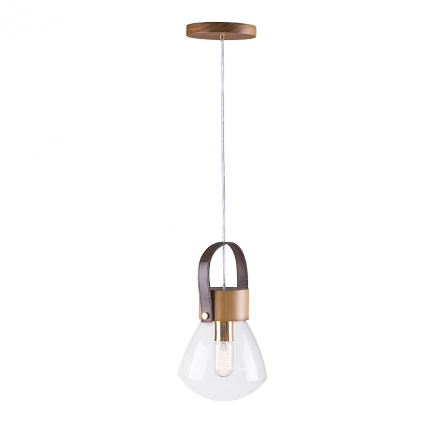 Pendente Lampadari Cupula Vidro Madeira 19cm 2834 Madelustre