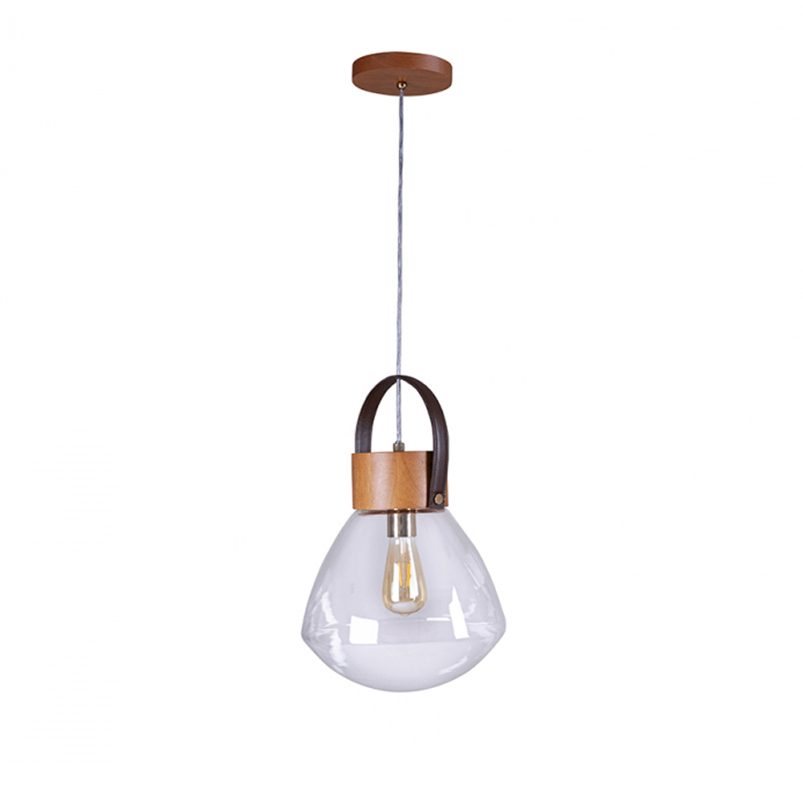 Pendente Lampadari Cupula Vidro Madeira 29cm 2835 Madelustre